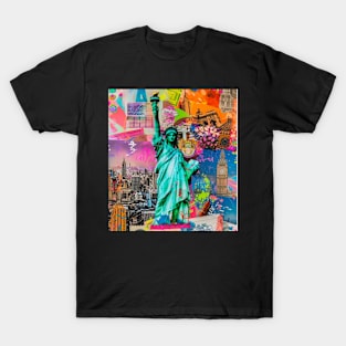 New York City Neon Collage Statue of Liberty NYC Big Apple T-Shirt